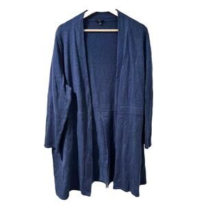 Talbots Petite Blue Cotton Blend Knit Cardigan 3/4 Sweater Pet 2X A001375